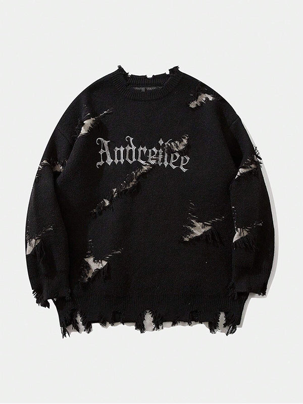 Oversized Sweater With Ripped Letters