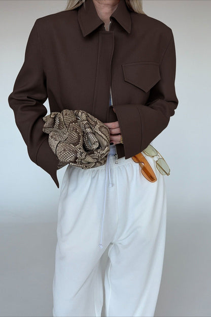 Short Length Brown Zip Closure Jacket