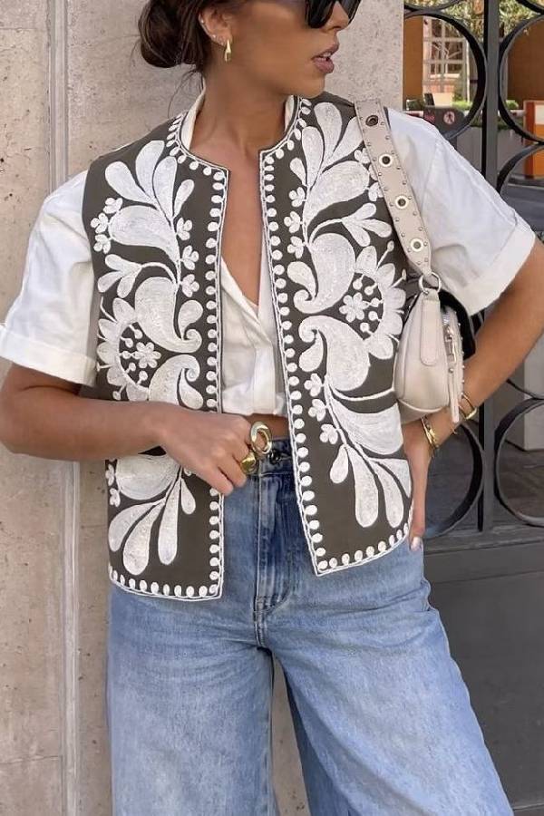 Sleeveless Embroidered Jacket