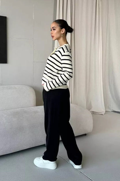 Short Striped Knit Cardigan