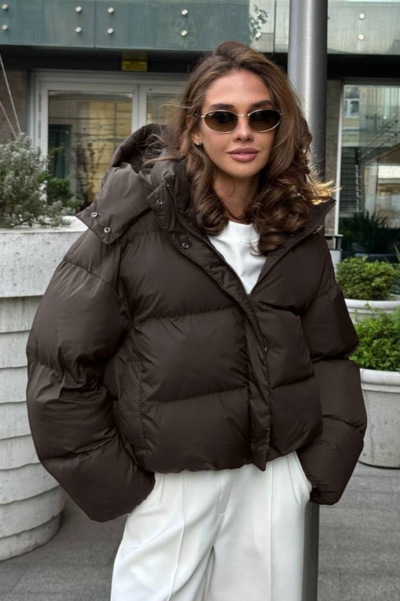 Relaxed Fit Cropped Hooded Puffer Jacket