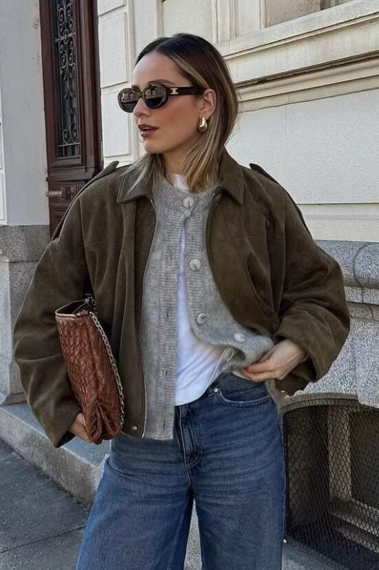 Sueded Texture Bomber Jacket