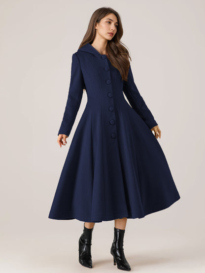 Woolen Flared Coat With Hood For Woman Red A-line Long Winter Outerwear 2026