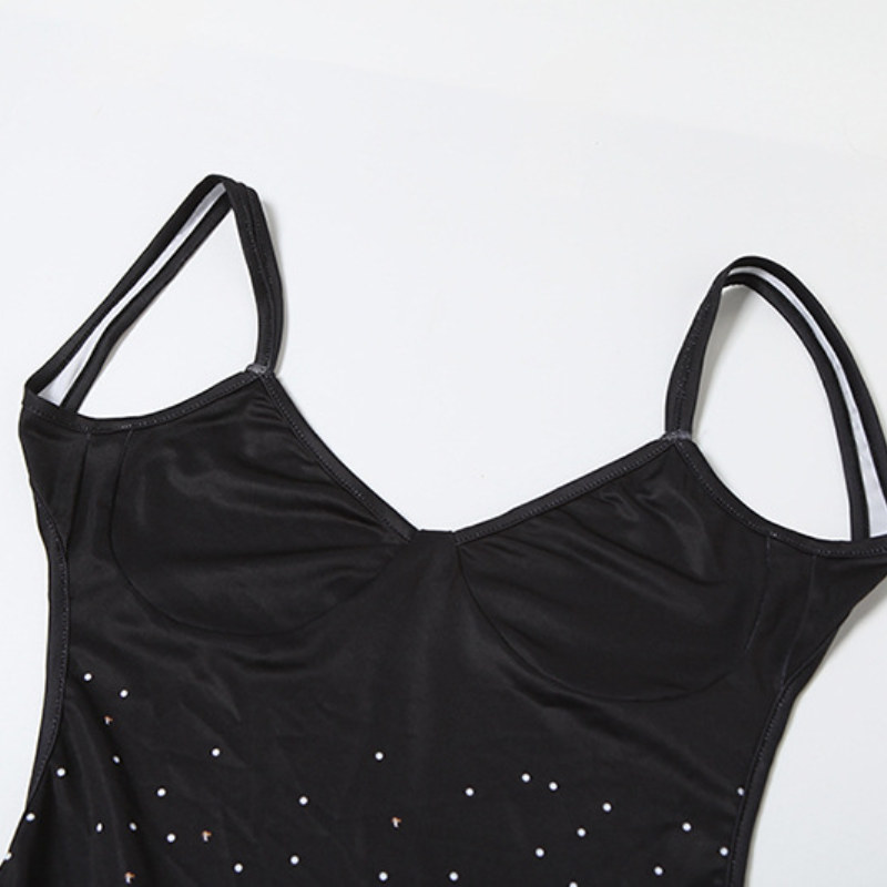 V neck ruched polka dot flower print cami maxi dress