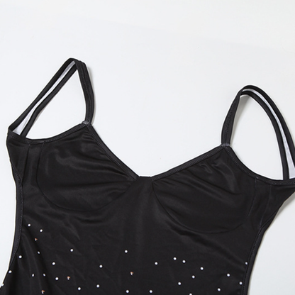 V neck ruched polka dot flower print cami maxi dress