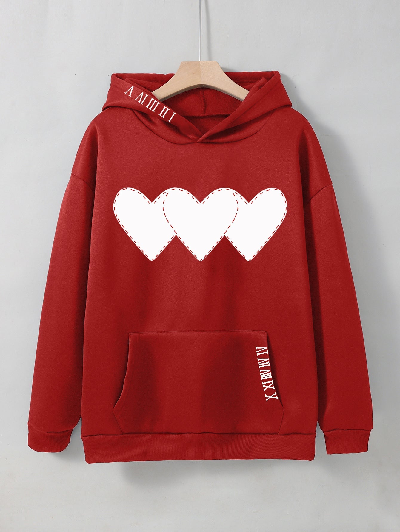 Triple Heart Stitched Drawstring Hoodie
