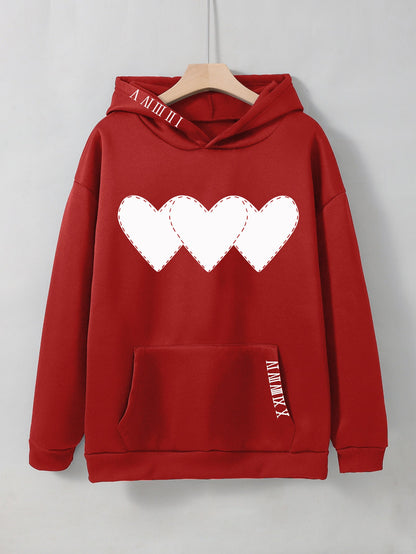Triple Heart Stitched Drawstring Hoodie