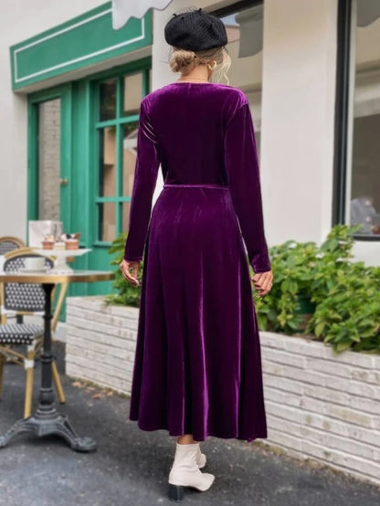 Purple Velvet Wrap Maxi Dress
