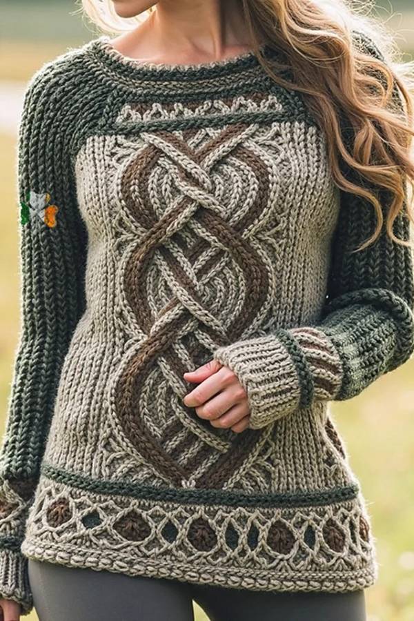 Women'S Contrast Celtic Knot Irish Shamrock Sweater