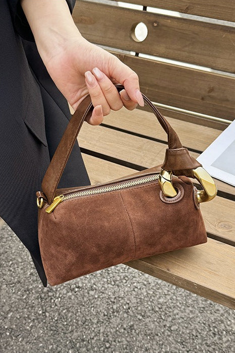 Plain Suede Retro Metal Detail Pillow-style Shoulder Crossbody Bag