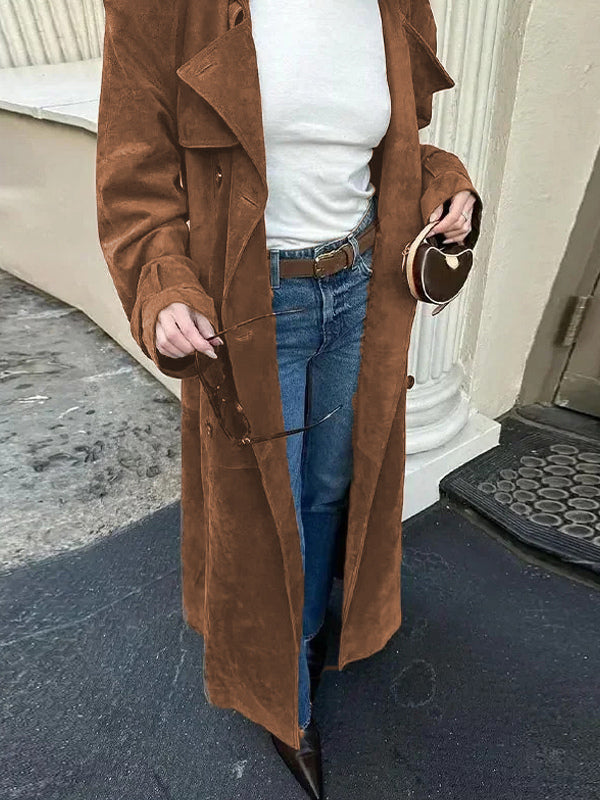 Trench Coat For Women Double-Breasted Old Money Style Classic Lapel Long Sleeves Oversized Spring Long Outerwear 2026