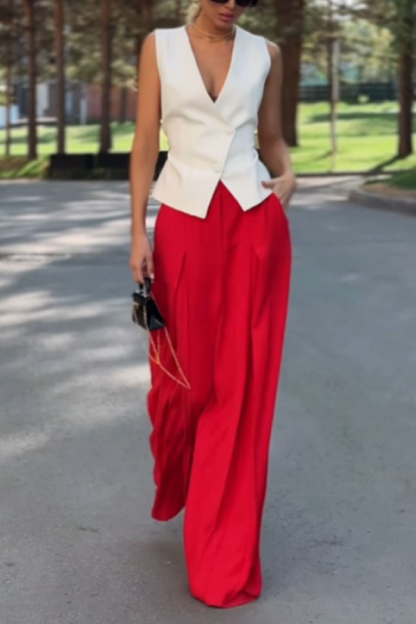 Fashion Elegant Vest & Wide Leg Pants Two-Piece Set