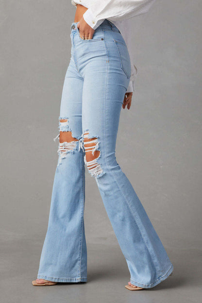 High Waist Ripped Flare Jean