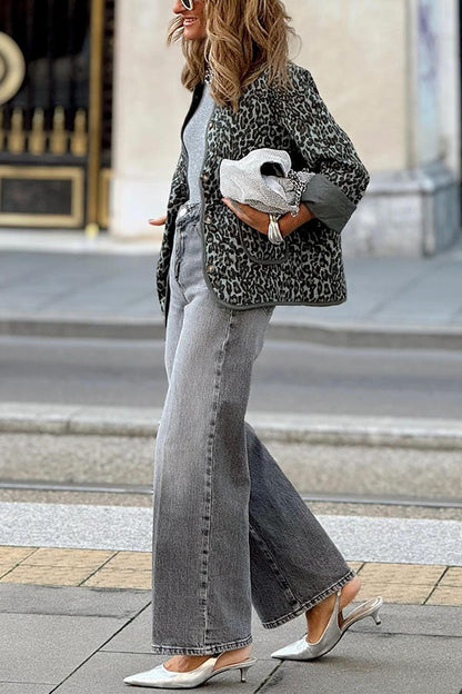 Leopard print stylish warm jacket