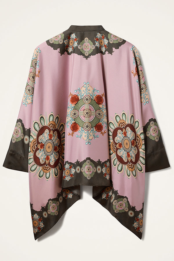 Satin Unique Print Loose Batwing Sleeve Top and Elastic Waist Pocket Casual Wide-leg Pants Set
