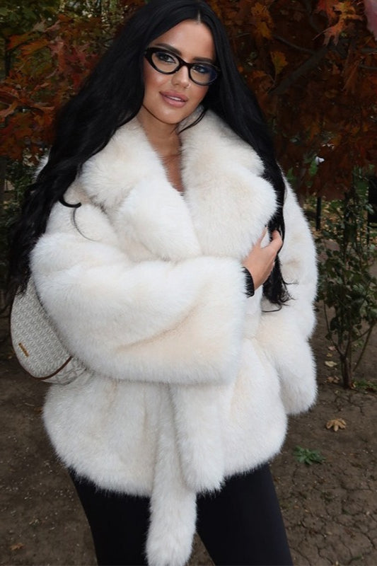 Solid Color Cropped Fur Coat