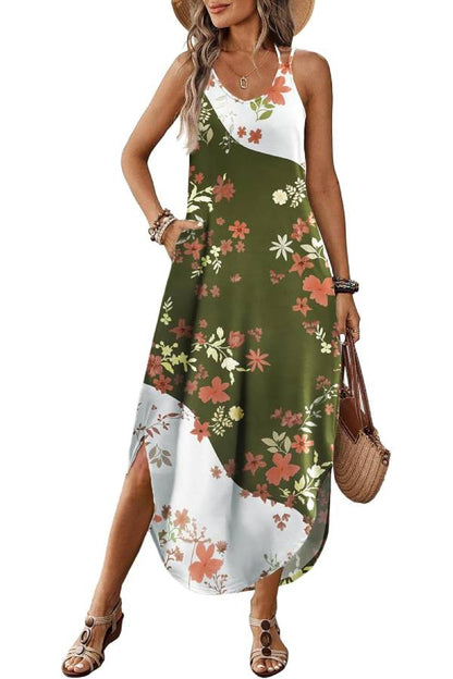 Casual V-neck halter slit bohemian beach resort maxi dress