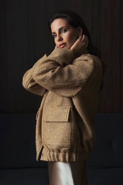 Sequin Stand Collar Pocket Jacket