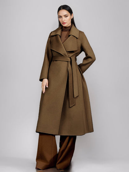 Red Wool Cashmere Blend Coat For Woman Burgundy Double-breasted Double-Faced Winter Outerwear 2026
