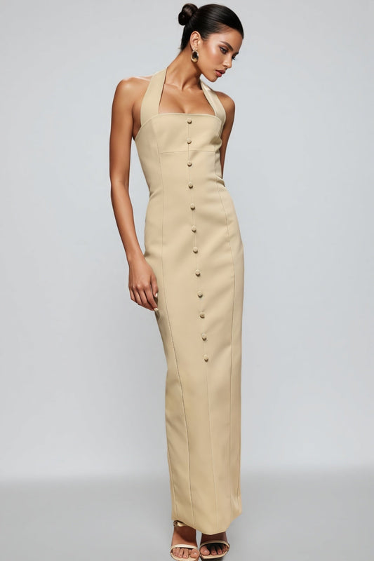 Wynrt Woven Halter Button Maxi Dress