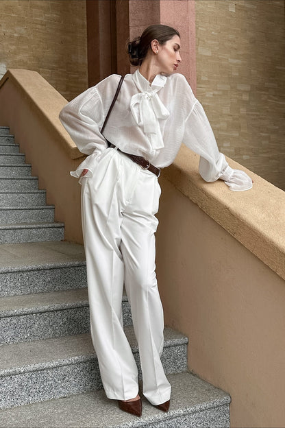 Sexy Bow Tie Sheer Blouse