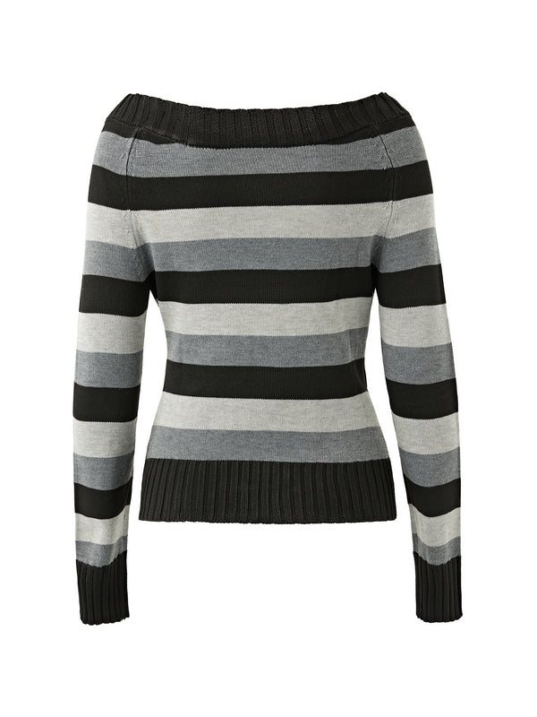 Stripe Button Decor Knit Sweater