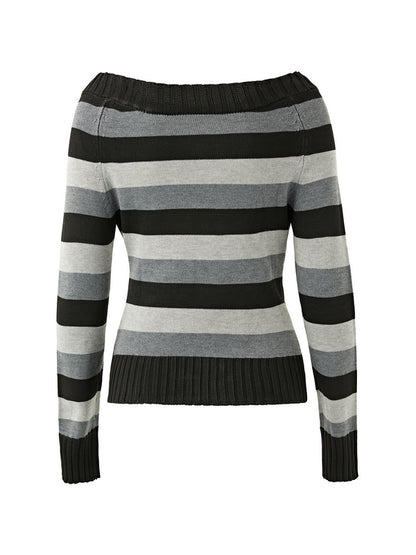 Stripe Button Decor Knit Sweater