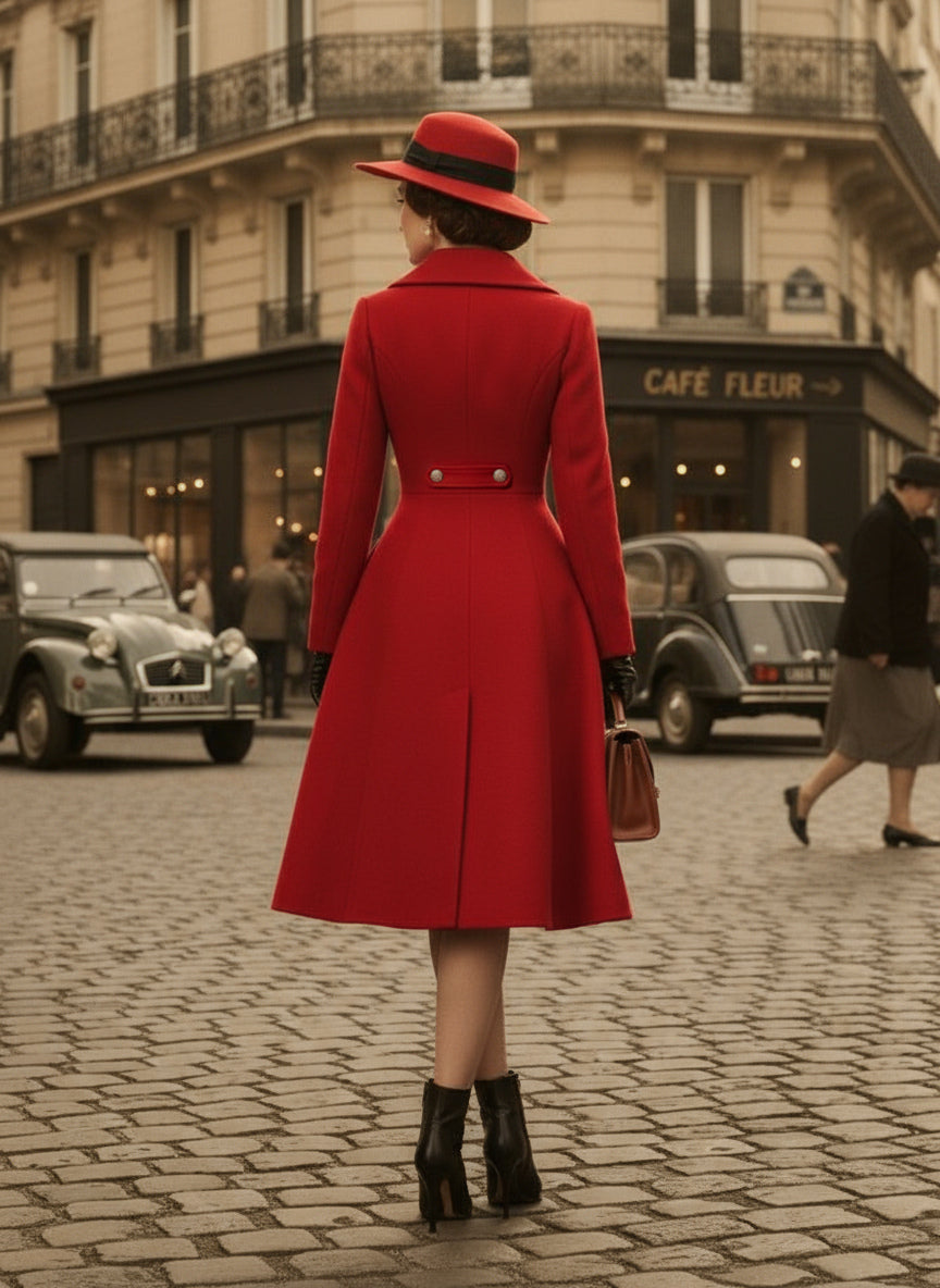Vintage A-line Double-breasted Woolen Flared Midi Coat For Women 2026