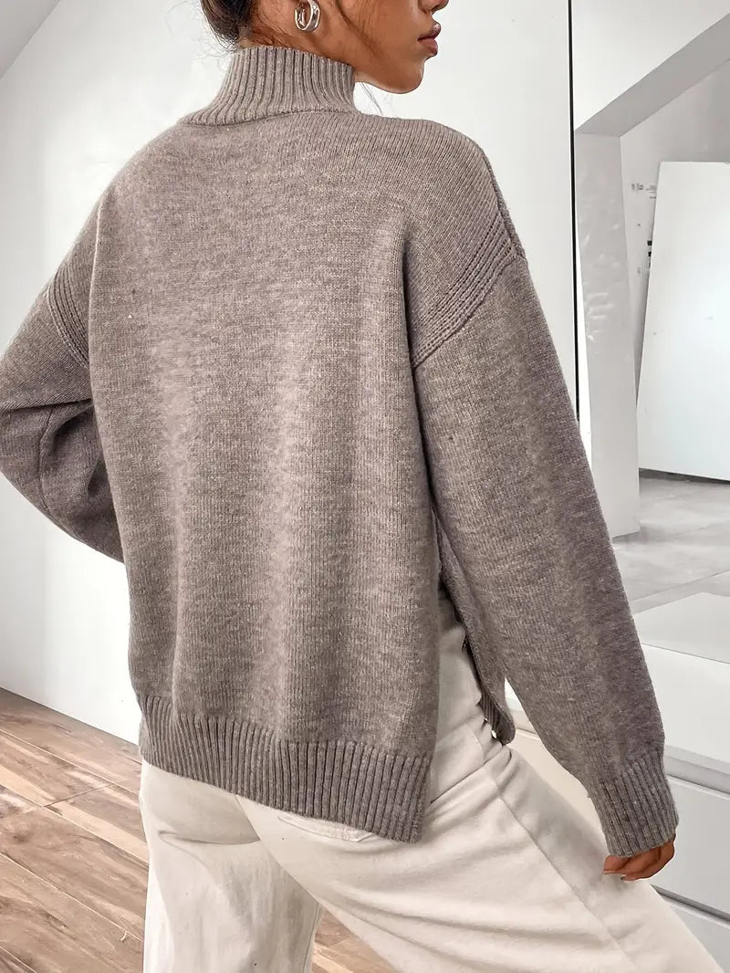 Casual Turtleneck Taupe Sweater