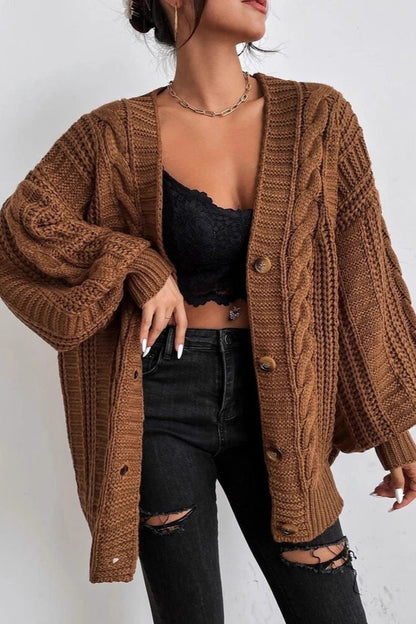 Lantern Sleeve Cable Knit Sweater