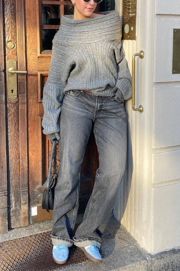 Fashionable Irregular Collar Loose Casual Knitted Sweater