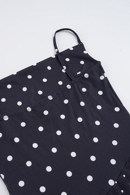 Polka Dot Cowl Neck Spaghetti Strap High Slit Mini Dress
