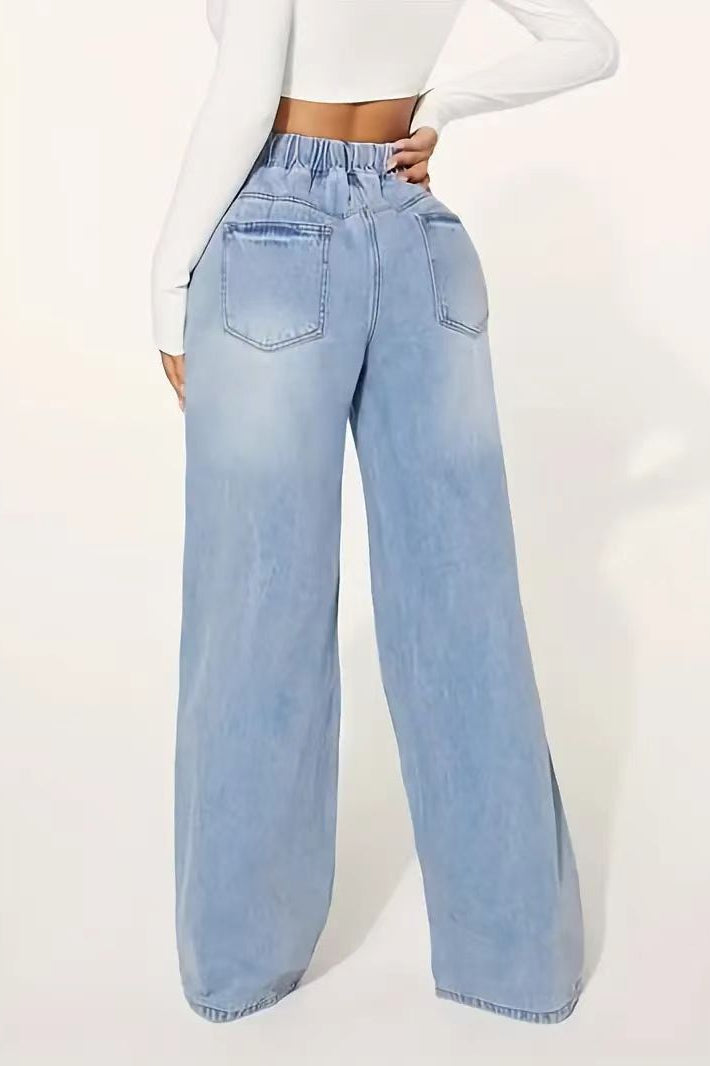 Drawstring High Waist Wide Leg Jean