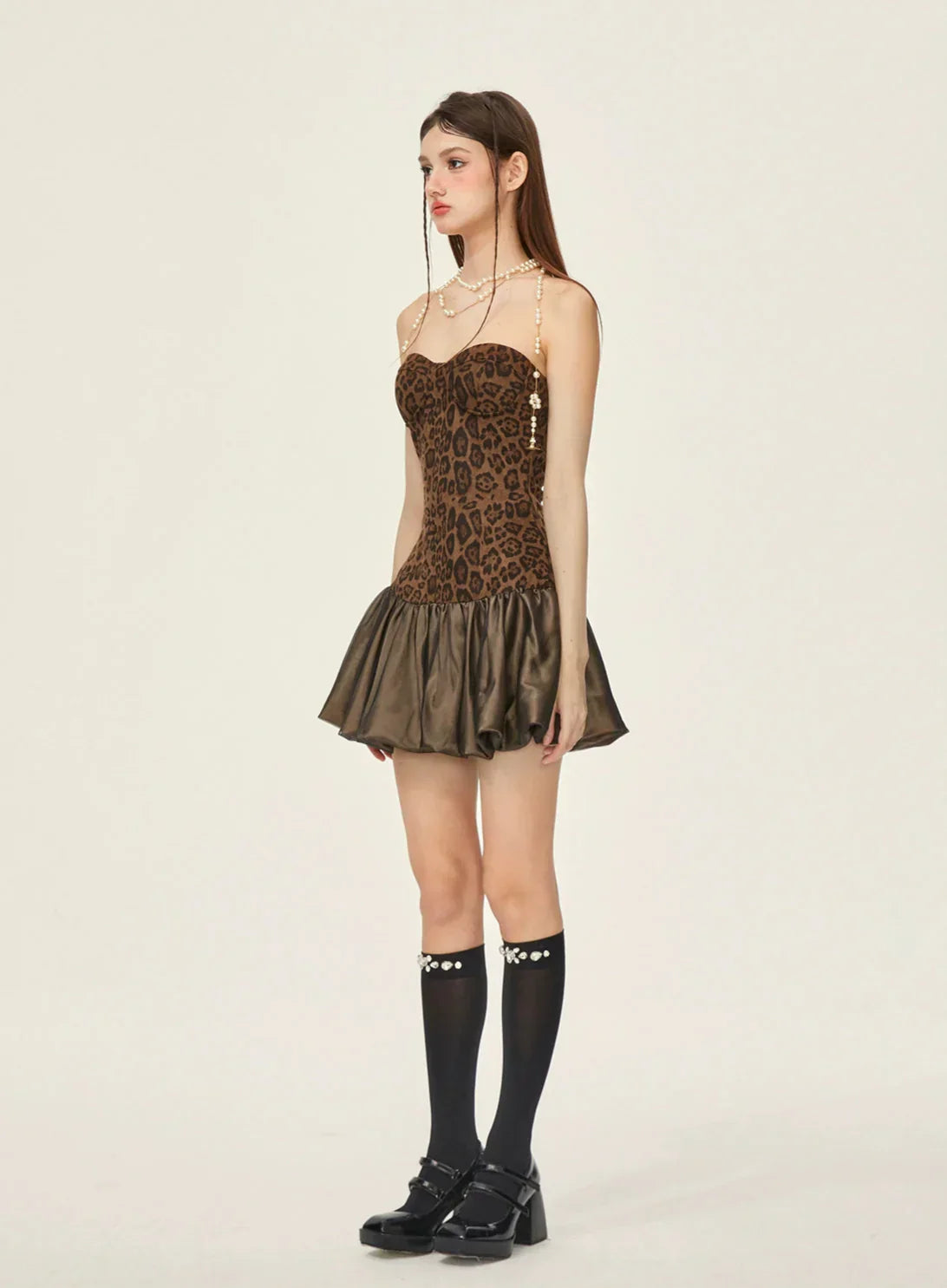 Leopard Print Strapless Mini Dress