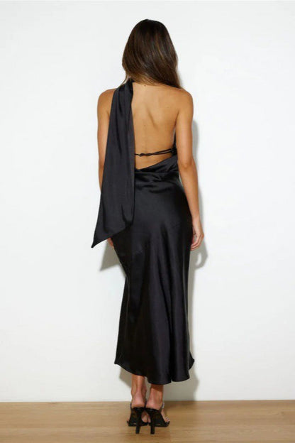 Chic Satin Slit Backless Sexy Cocktail Dress