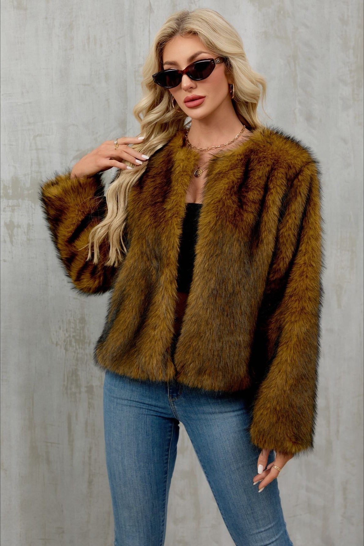 Plush Short Fur Open Cardigan Coat