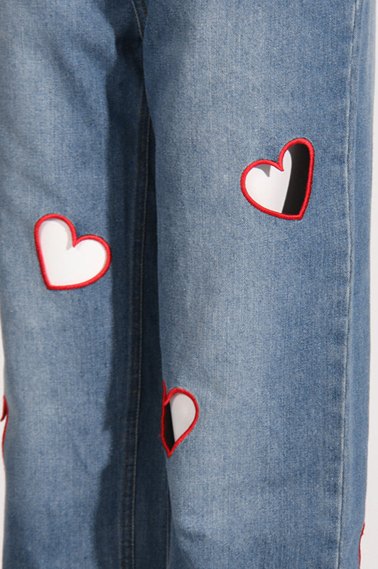 High Waist Heart Cutout Straight Jean