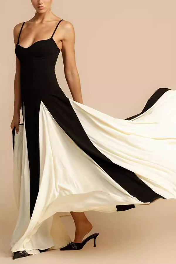 Chic Elegant Sexy Slim Colorblock Camisole Formal Dress
