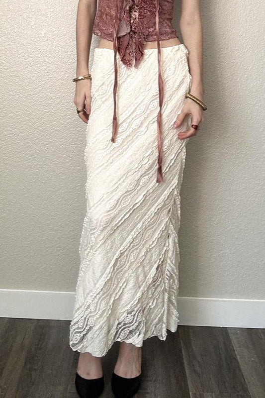 Low Waist Lace Twill Bodycon Skirt