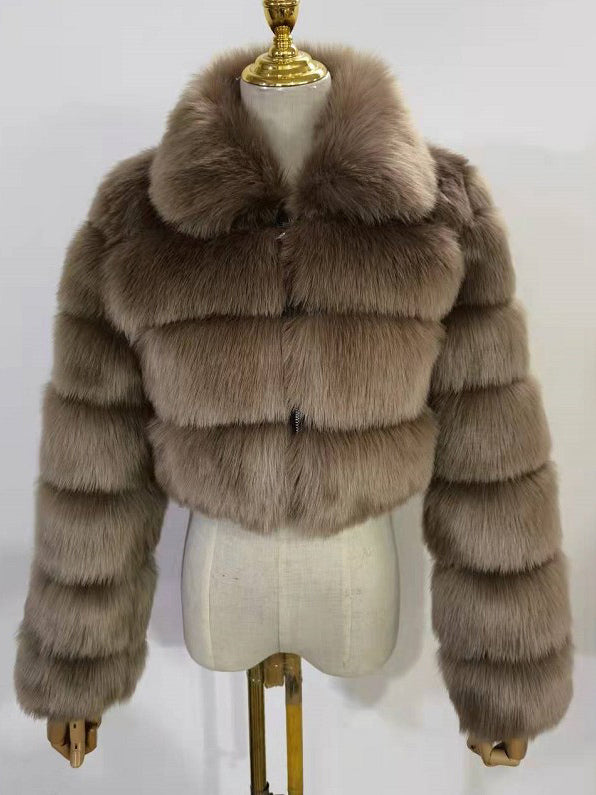 Plush Faux Fur Coat Turndown Collar Winter Short Jacket For Women 2026