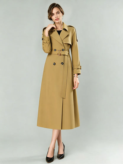 Trench Coat For Women Modern Turndown Collar Buttons Full Length Coat