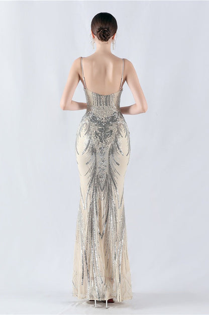 Boned Sequin Embroidered Formal Dress