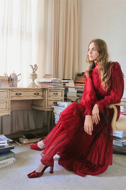 Sylvia Lace Tiered Chiffon Maxi Dress