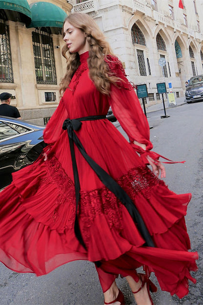 Sylvia Lace Tiered Chiffon Maxi Dress