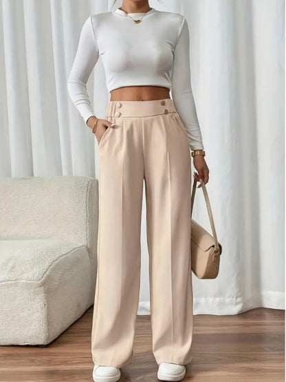 Casual High-waisted  Loose Straight leg Pocket Pants