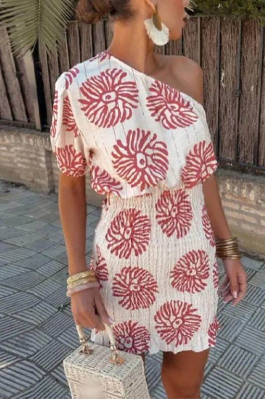 Modern Printed Wave Tube-Top Mini Dress