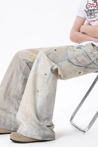 Tie-Dye Wide-Leg High Waist Jeans