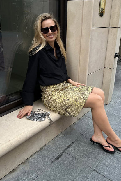 Snake Print High-Waist A-Line Skirt