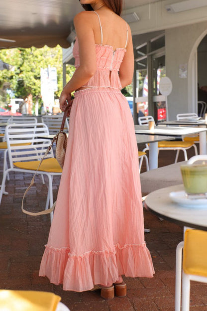 Bow Detail Cami Top Ruched Skirt Set