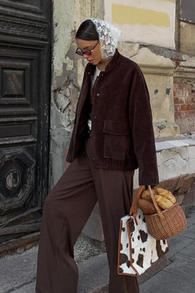 Stand Collar Single-Breasted Jacket